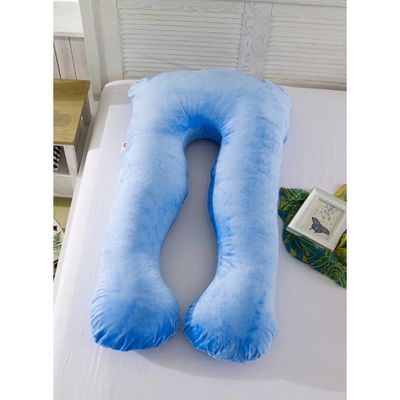 U-Shaped Pregnancy Pillow Cotton Blue 145x80x25centimeter