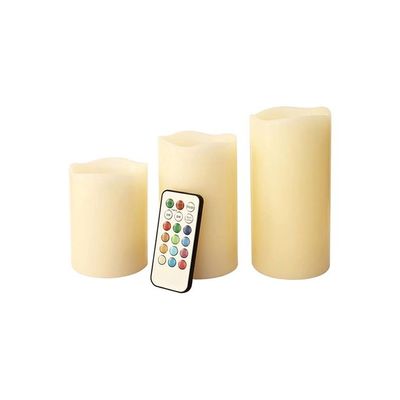 3-Piece Flameless Candle With Remote Control Set Multicolour 285g
