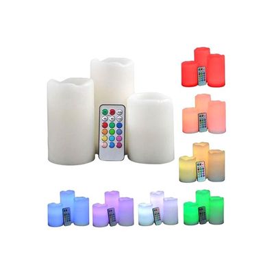 3-Piece Flameless Candle With Remote Control Set Multicolour 285g