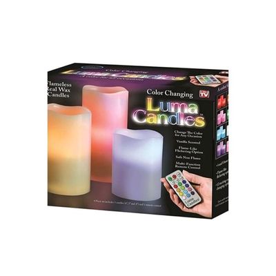 3-Piece Real Wax Flameless Candles With Remote Control Cream 6x5x4inch