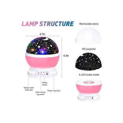 Star And Moon Rotating Projector Night Lamp Black/White/Pink 13x13x14.5Cm