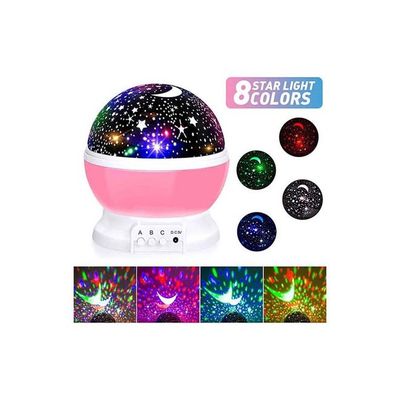 Star And Moon Rotating Projector Night Lamp Black/White/Pink 4.7x5.3cm