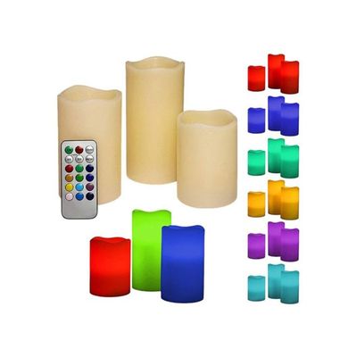 3-Piece Scented LED Candle With Remote Control Set Multicolour