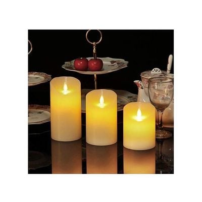 3-Pieces Battery Operated Flameless Real Wax Candle Light With Remote Control Yellow