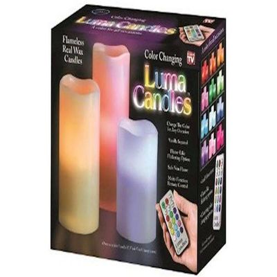 3-Piece Remote Controlled Led Candle Orange/Blue/Purple