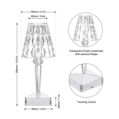 USB Rechargeable Acrylic Diamond Table Lamp White