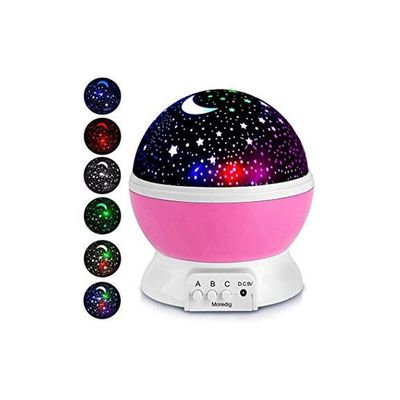 Rotating Star Moon Projector Night Lamp Pink/Black/White 14.5x13x13Cm