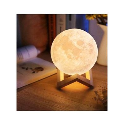 3D USB LED Moon Lamp With Stand Beige/Brown