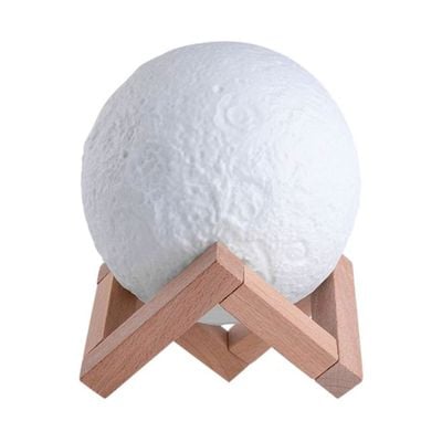 3D USB LED Moon Lamp With Stand White/Beige 17cm