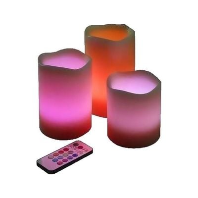 3-Piece Remote Control LED Candle Orange/Purple/Brown