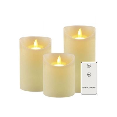 3-Piece Battery Powered Candles With Remote Control Multicolour