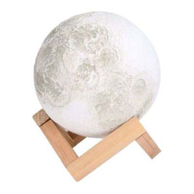 3D Colour Changing Moon LED Table Lamp White/Beige 13cm