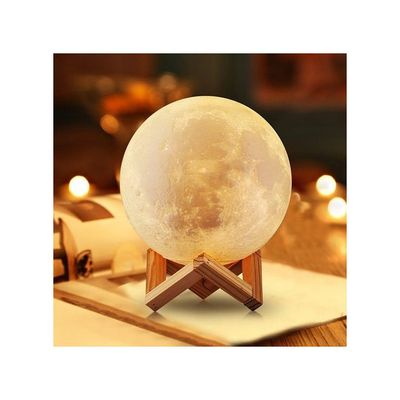 3D USB LED Moon Lamp With Stand Beige 16cm