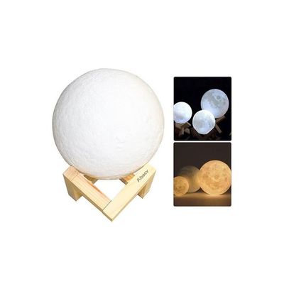 3D Printed LED Moon Light Lamp White/Yellow 18Cm