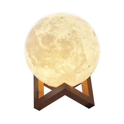 3D Printed LED Moon Light Lamp White/Yellow 18Cm