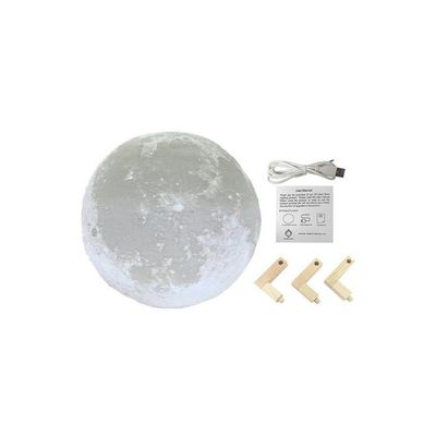 3D Printed LED Moon Light Lamp White/Yellow 18Cm