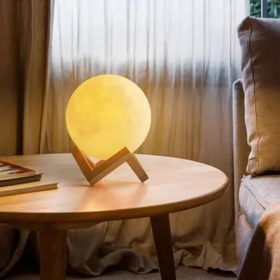 3D Printed LED Moon Light Lamp White/Yellow 18Cm