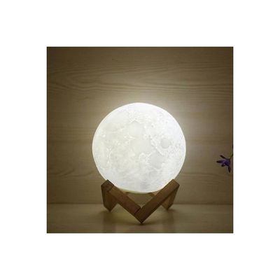 3D Moon LED Lamp With Stand White/Beige