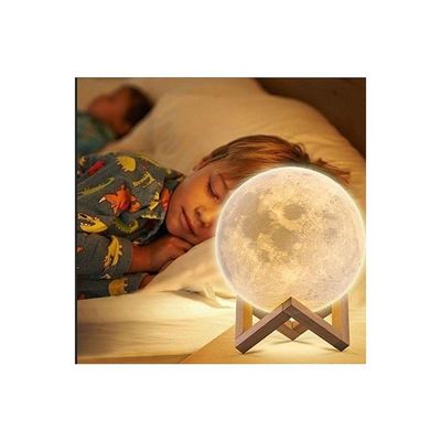 3D Printed LED Moon Light Lamp White/Orange 15Cm