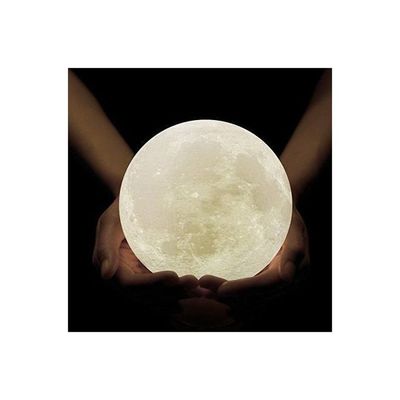 3D Printed LED Moon Light Lamp White/Orange 15Cm