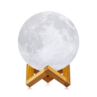 3D Print Moon LED Lamp With Stand White 8Cm