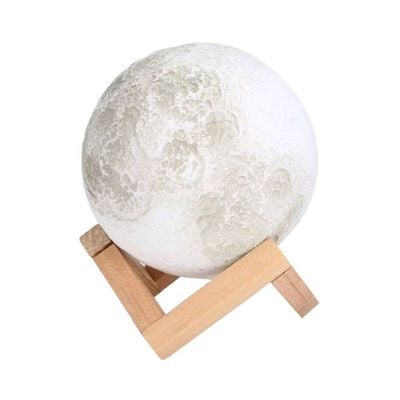 3D Printed LED Moon Night Lamp White 15x16Cm