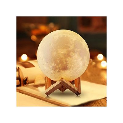 3D USB LED Moon Lamp With Stand Beige 21cm