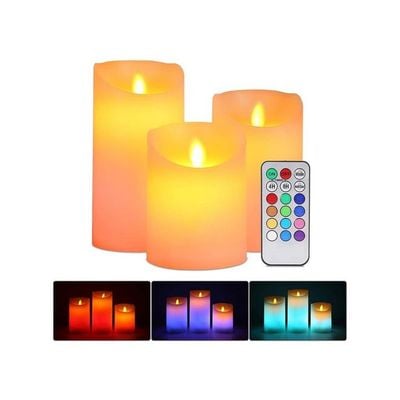 3-Piece LED Candle Light Set With Remote Control Timer Multicolour