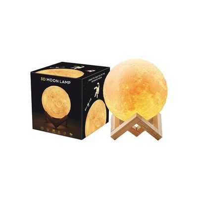 Lunar Decorative 3D Moon Lamp With Base Yellow/Orange/Wood