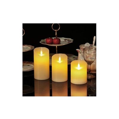 3-Piece Real Wax Flickering Wick Electric LED Candle Gift Sets With Remote Control Yellow