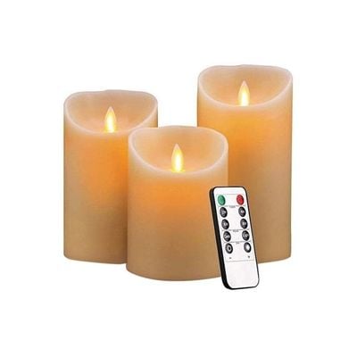 Pack Of 3 Battery Operated Pillar Real Wax Led Candle Light Yellow