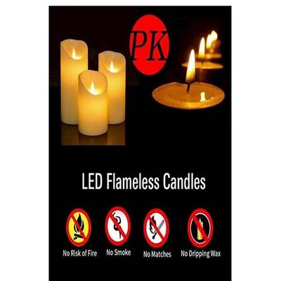 Pack Of 3 Battery Operated Pillar Real Wax Led Candle Light Yellow