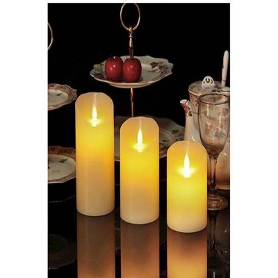 Pack Of 3 Battery Operated Pillar Real Wax Led Candle Light Yellow