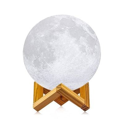 Moon Shape Rechargeable 3D Print Night Light White 12.5x12.5x12.5Cm