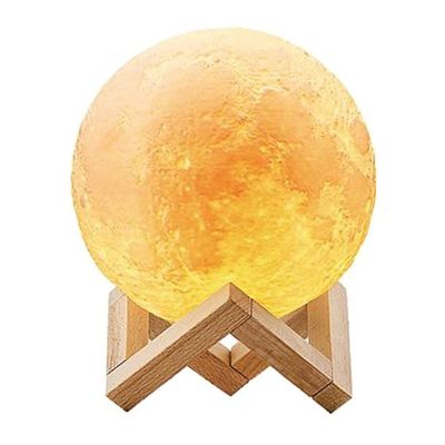 Lunar Decorative 3D Moon Lamp With Base Yellow/Orange/Wood