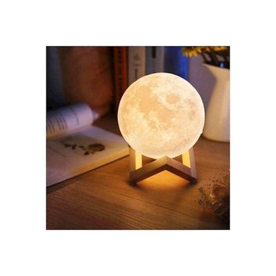 Moon Shape 3D Printed LED Lamp White/Beige 15Cm