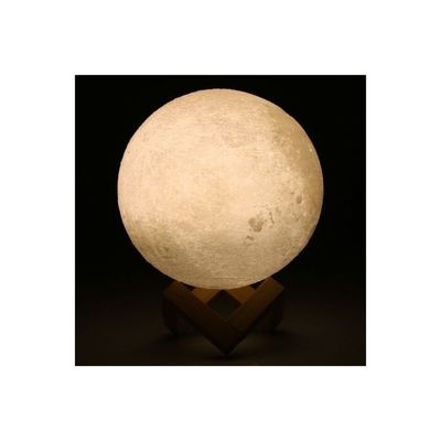 3D Printed LED Moon Lamp With Stand Yellow/White 14Cm