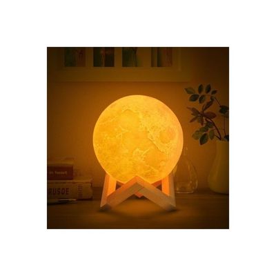 3D Printed LED Moon Lamp With Stand Yellow/White 14Cm