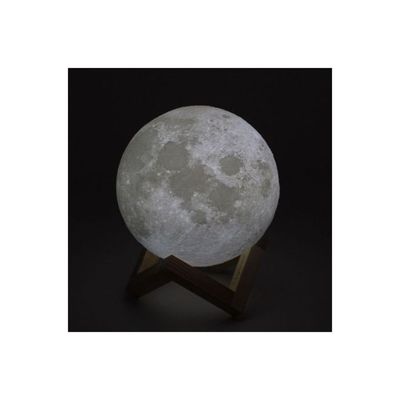 3D Printed LED Moon Lamp With Stand Yellow/White 14Cm