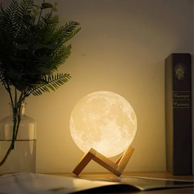 3D Print Moon LED Lamp With Stand White 18Cm