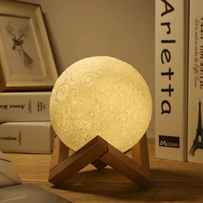 3D Print Moon LED Lamp With Stand White 18Cm