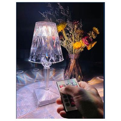 USB Acrylic Diamond Table Lamp Remote Control And Manual Switch Clear