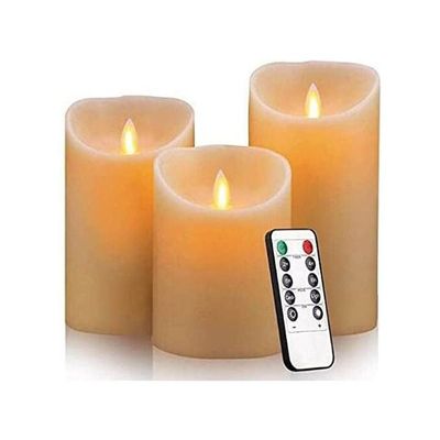Flameless Candles Battery Operated Pillar Real Wax Flickering Moving Wick Electric Led Candle Beige 6inch