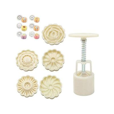7-Piece 3D Rose Flowers Mooncake Cookie Mold Cutter White 17.8cm
