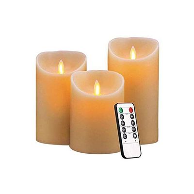 3-Piece Moving Wick Electric Led Candles Set White 27.83ounce
