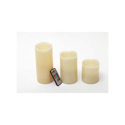 3-Piece 12-Colours Led Flameles Candle With Remote Control Set Beige One Sizecm