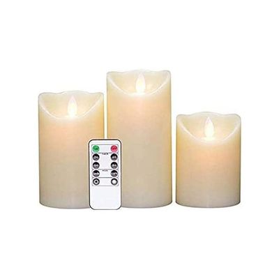 Flameless Candles Moving Wick Electric LED Candles Battery Operated Pillar Real Wax Flickering Sets with Remote and Timer Pack of 3 for Christmas Holiday Brown