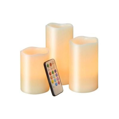 3-Piece Candle Light Set With Remote Control Beige/White 7.5 x 10cm