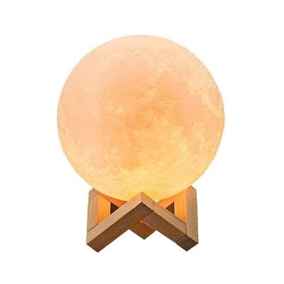 3D USB LED Moon Lamp With Stand Yellow/Brown 18cm