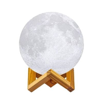 3D Print Moon Lamp With Stand White/Brown 20cm